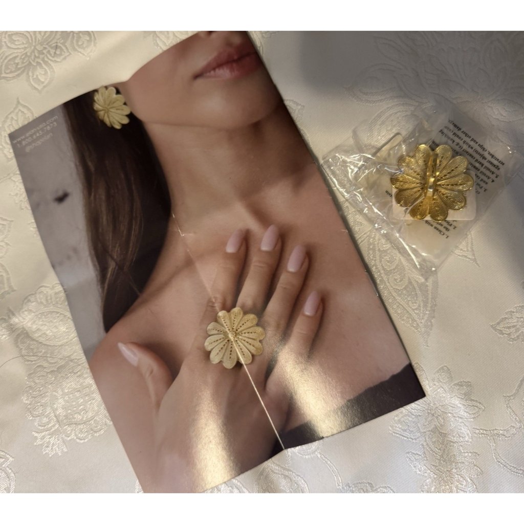 New Elan Rina Goldtone Flower Adjustable Fashion Ring Women O/S